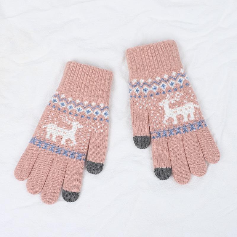 Iwarm love warm Christmas deer wool plush gloves couple autumn and winter knitted warm touch screen gloves women
