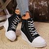 Wedge Side Zipper Increased High Breathable Sneakers 2025 New Women Lace-Up Platform Outdoor Wedge Invisible Heel Canvas Shoes