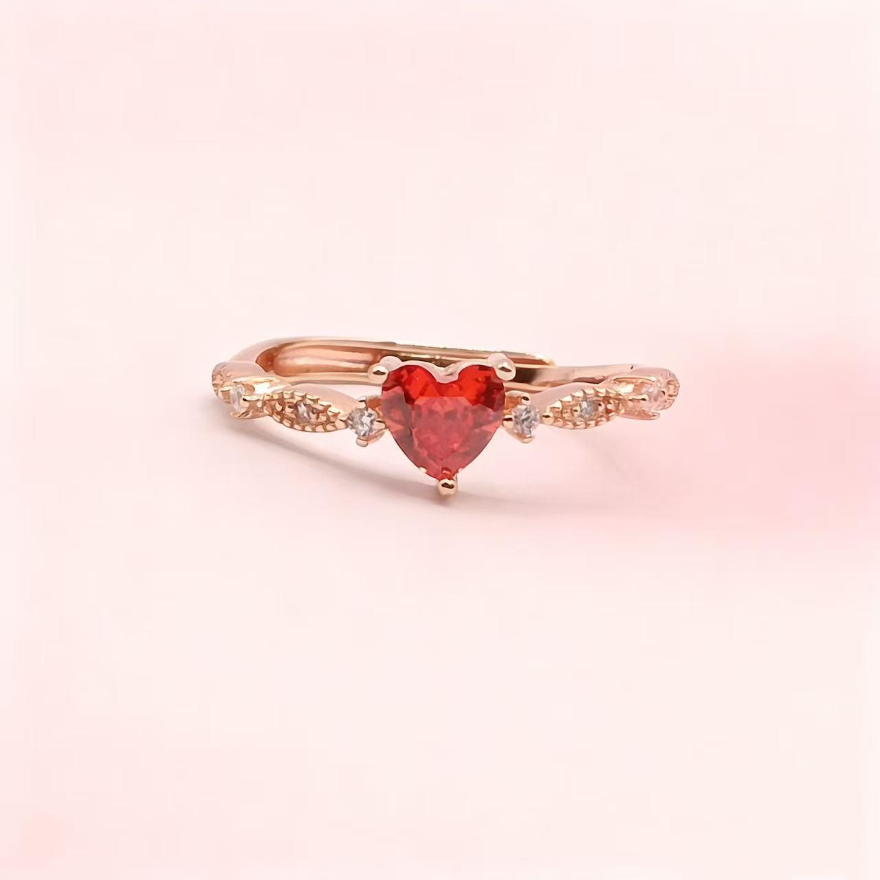 Yintai Imperial Concubine Rose Gold Heart-Shaped Red Zircon Ring: Luxurious Niche Design for Women Adjustable Open