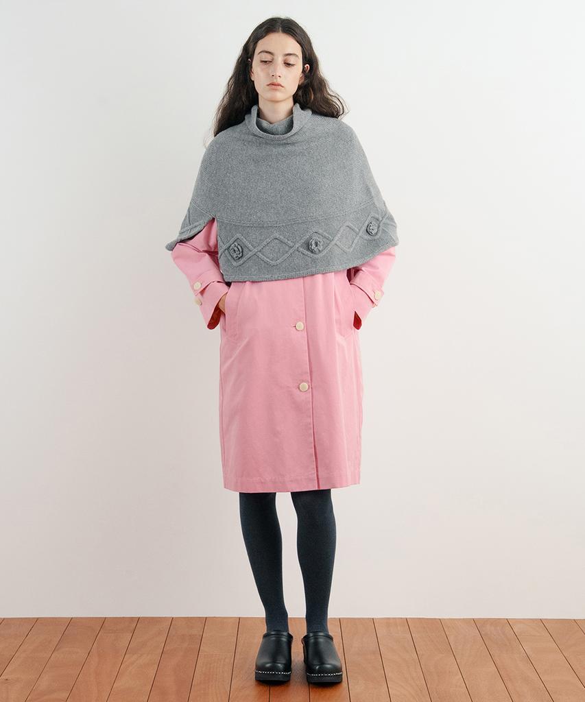 SINOON High Neck Knit Cape (Grey)