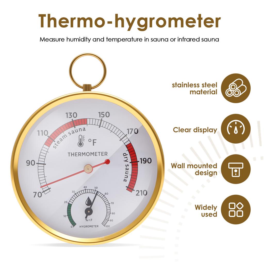 Sauna Thermometer Fahrenheit Stainless Steel 2 In 1 Hygrometer Thermometer Accurate Waterproof Round Steam Room Thermometer
