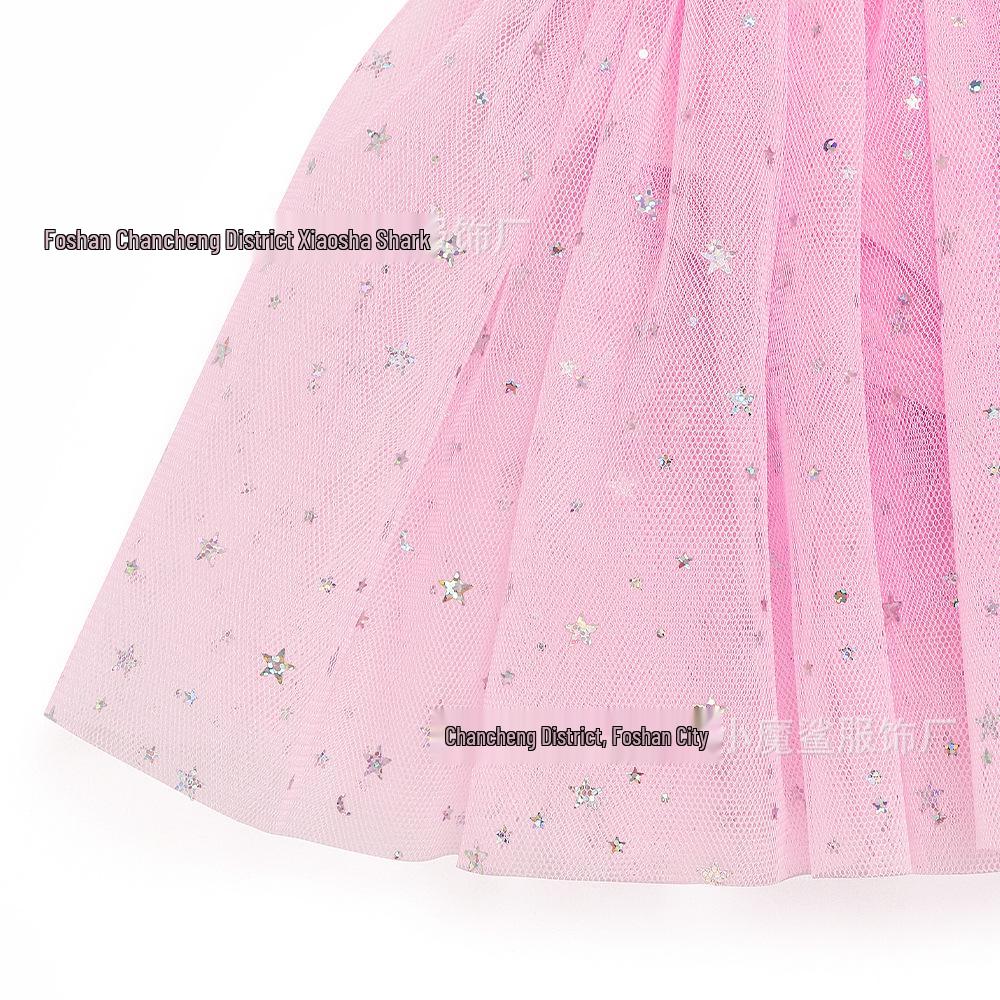 Girls' Dance Dress with Diamond Sequins: Mesh Long Sleeve Slim Fit Bodysuit and Puffy Skirt