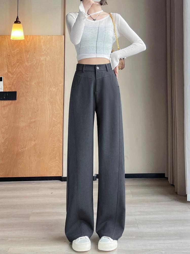 2025 Spring Summer Elegant Suit Wide-leg Pants Women's New Straight Mop Casual Trousers Narrow High Waist Drap Suit Pants