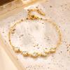 Fashion 18K Gold Stainless Steel Lip Chain 5 Zircon Heart Bracelet Ladies 2565