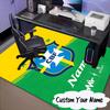 Custom Name Brasilian Pride Emblem Rug for Living Room, Game Rooms, Office, Bedroom, Floor Mat Playful Design, fan gifts Christmas decor