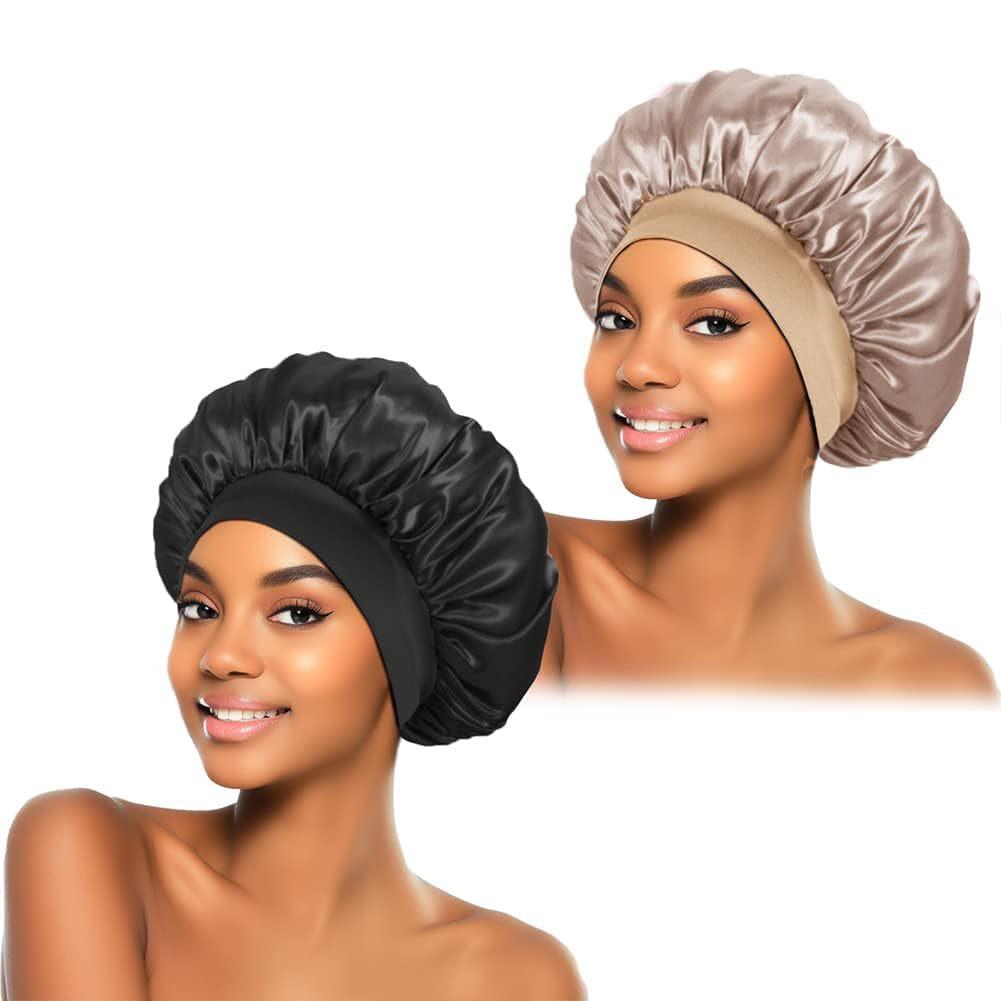

Wide-Brimmed Satin Hair Care Cap for Women black