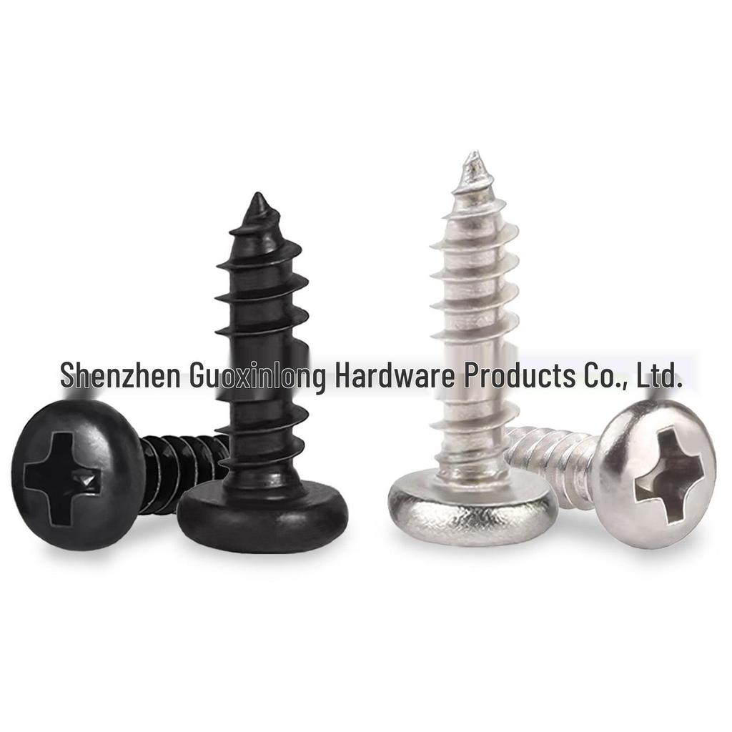 Cross Pan Head BA2.3 M2.6 M3 Self-Tapping Screws, Nickel-Plated Carbon Steel, Black Pointed Tail, Sizes 5/6/8/10.