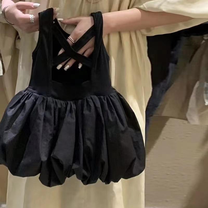 Girls Black Sleeveless Backless Bud Dress Summer Baby Princess Party Gown for Kids Toddler Fashion 90cm