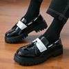 Fashion Designer Men's Black White Mixed Leather Height Increasing Casual Shoes Male Tassels Loafers Formal Flats Dress Footwear