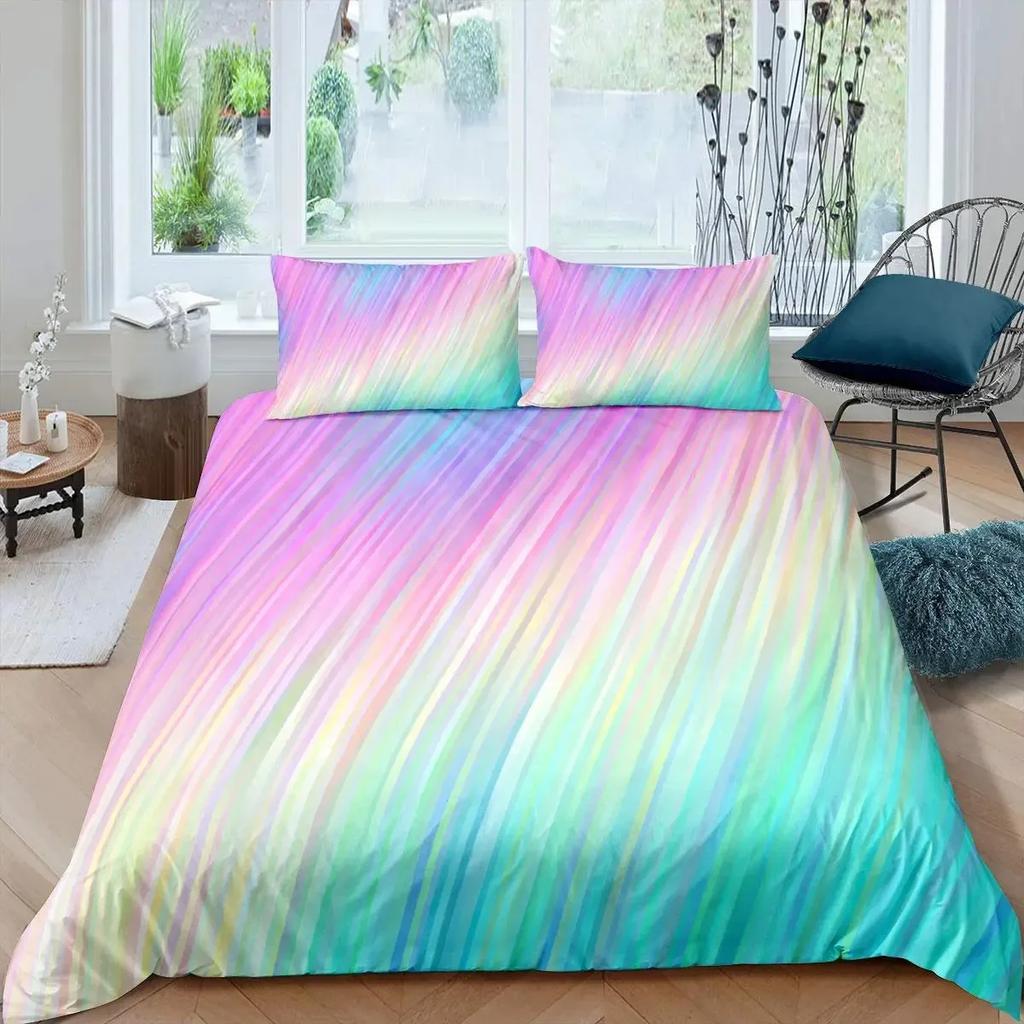 Colorful Marble Tie Dye Watercolor Pastel Abstract Girly Comfortable Duvet Quilt Cover Pillowcase Bedding Set Children Bedroom