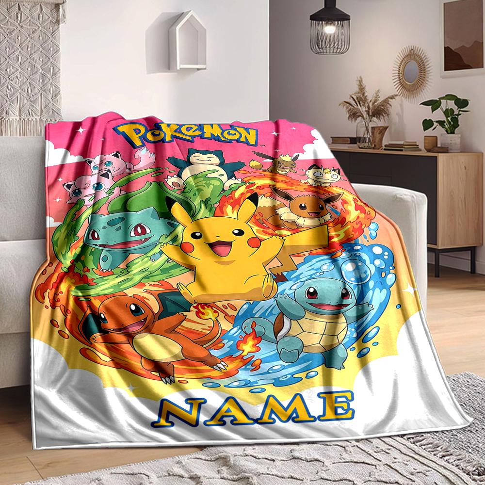 Custom 1pc Pikachu Power Energy Burst Blanket, Soft And Comfortable Blanket, Casual Warm, Camping Travel Blanket, Birthday Gift Q91367