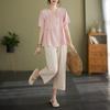 cotton short sleeve loose cut and summer [Blostirno] Women's T-shirt, linen, blouse, fit, thin, cool, sewn, plain, cute, (JP0101P-L)