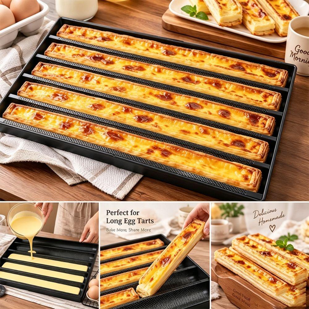 Aluminum Alloy Long Egg Tarts Pan Non-Stick 5 Slot Bread Baking Tray Efficient Heat Resistant Bread Baking Pan Bakery Shop