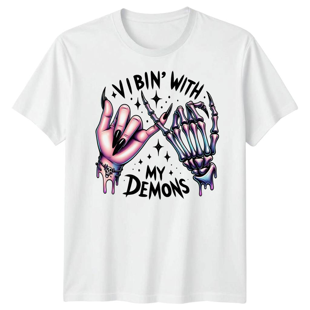 Vibin With My Demons Alternative Gothic Men Women Graphic Tee Skeleton Hand