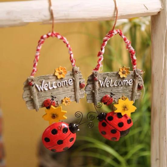 Welcome Sign Cartoon Style Sunflower Decor Vibrant Color Ladybug Spring Door Wreath for Backyard