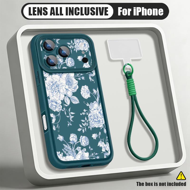 Shockproof Lanyard Case For iPhone 17 Pro Max 17e iPhone 16 15 14 13 Pro Max Vintage White Flower Soft Silicone Bumper Cover