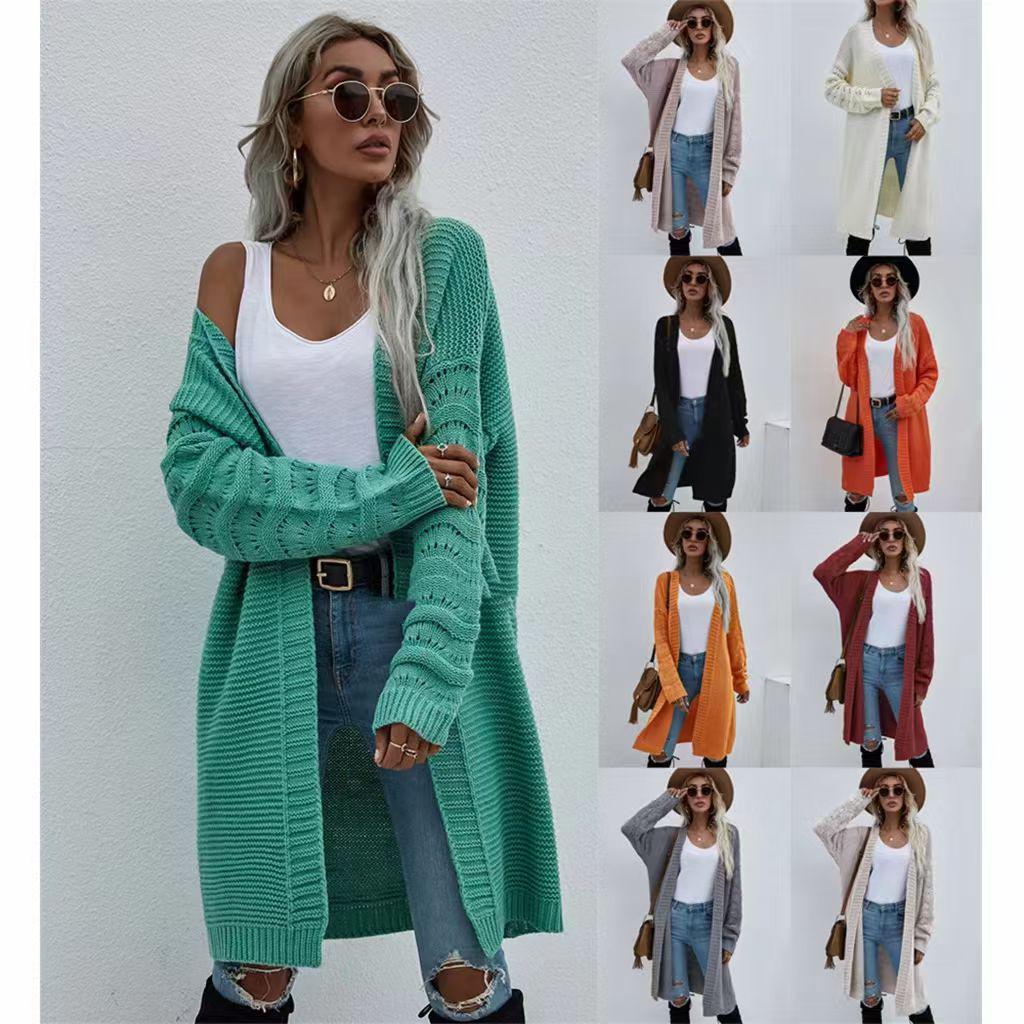 Cross2026 Autumn Winter Plus Size Solid Color Knit Cardigan for Women - European American Fashion Sweater Coat