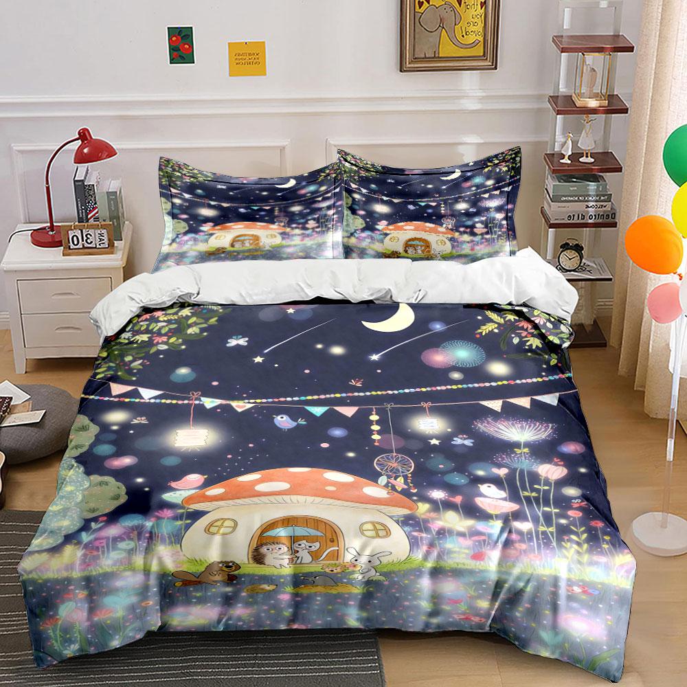 Mushroom House, Animals, Lanterns. Bedding Sets Duvet Cover Sets Duvet Covers Pillowcases(1 * Duvet Cover 2 * Pillowcases Without Duvet Insert)