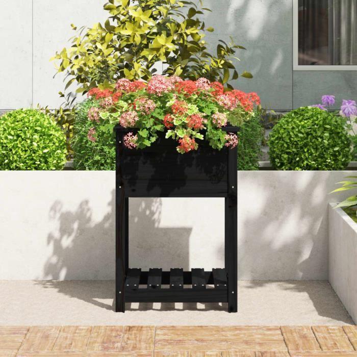 VidaXL Jardinière avec étagère Noir 54x54x81 cm Bois massif de pin 823777