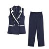 Kaslead New Women clothes Western Style Contrast Color Trim Vest Straight Pants Set 8144656