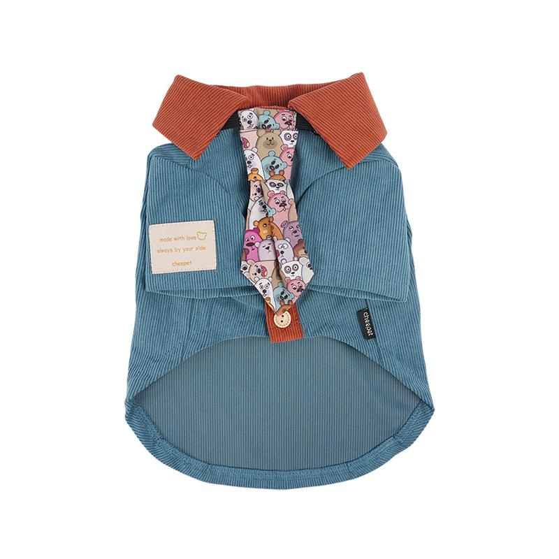 

Dog clothes Small dog autumn and winter shirt Hong Kong style retro ruffian handsome tie corduroy lapel puppy dog outer clothing 2XL синий