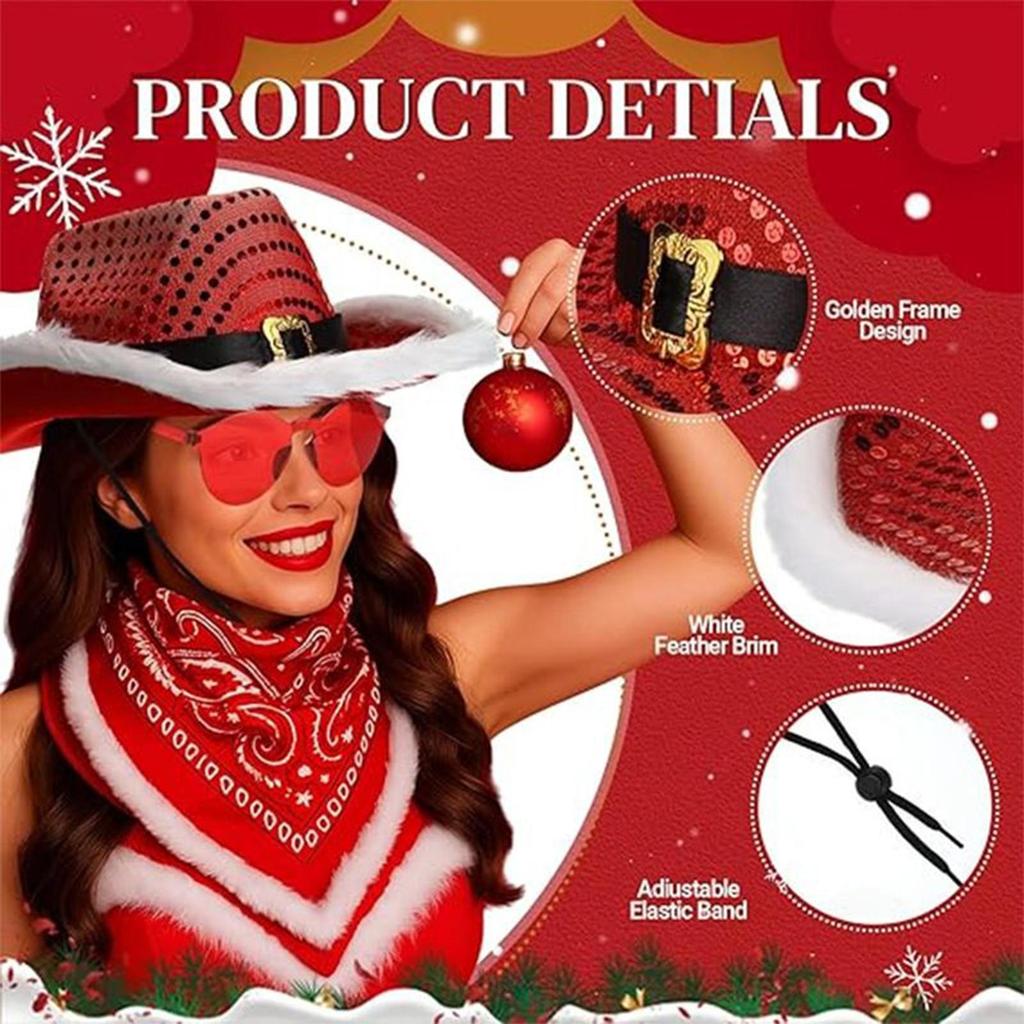 Fashion Santa Claus Party Christmas Luminous Cowboy Hat Western Red Felt Hats Wide Brim Cowgirl Hat Jazz Hat for Women Men
