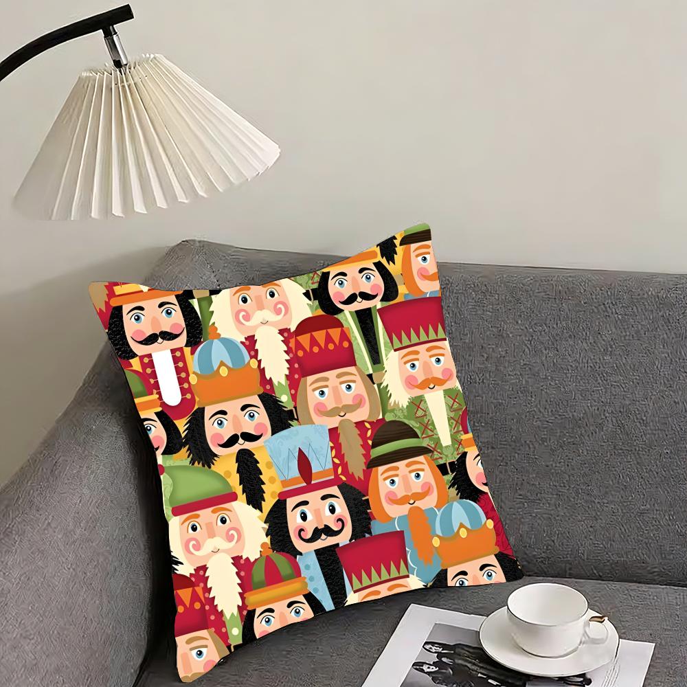 Nutcracker Soldier Christmas Cushion Cover Pillowcase Ultra Soft Skin Friendly Fabric Cloud Like Comfort  Concealed Zipper