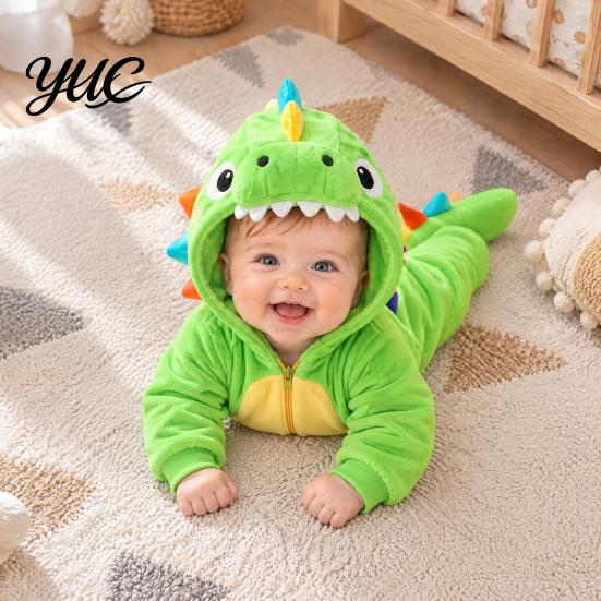 Funny Dragon Onesie Baby Dinosaur Costume, Full Front Zipper Pajamas, Hooded Romper for Boys Animal Jumpsuit Girls, Soft Polar Fleece Outfit Halloween