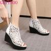 Fashion GKTINOO 2025 Summer New Open Toe Hollow Rhinestone Shoes Wedge Sandals High Heel Sandals Fashion Elegant Women Sandals
