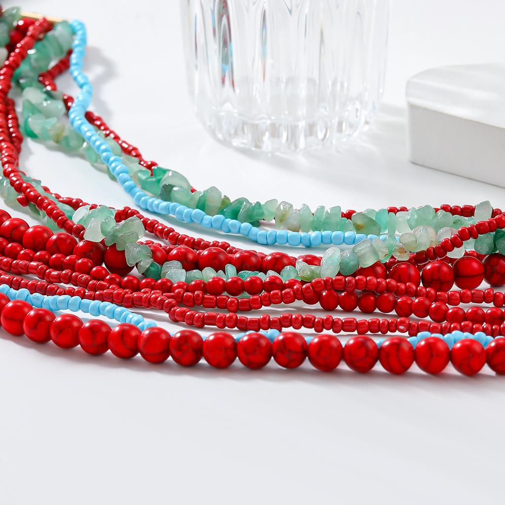 Collar creativo de cuentas de arroz de múltiples capas y colores, accesorio hecho a mano europeo y americano