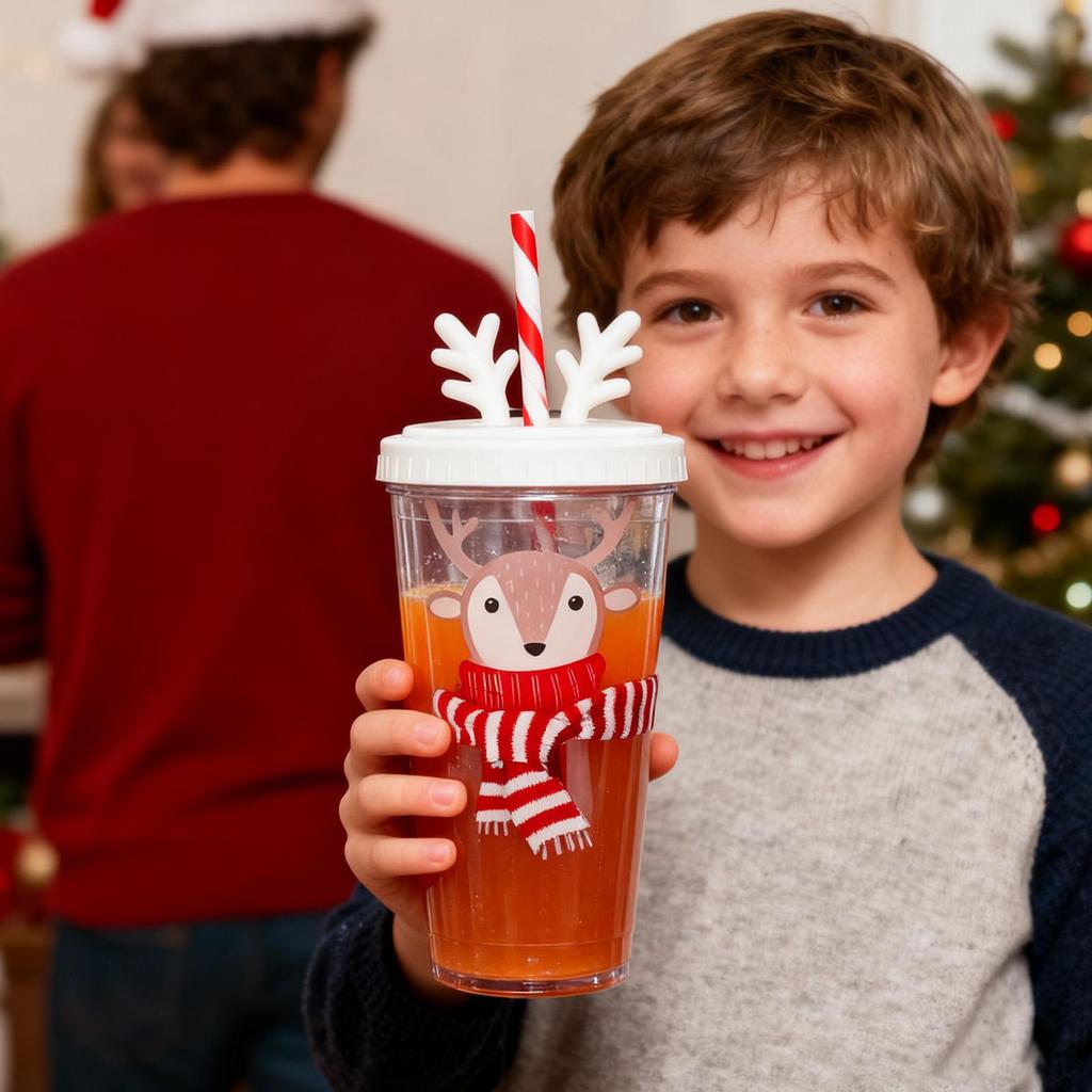 Christmas Coffee Mug 420ml Reindeer Travel Mug Double Wall Travel Coffee Mug For Women Men Kids Adults Children Family Friends