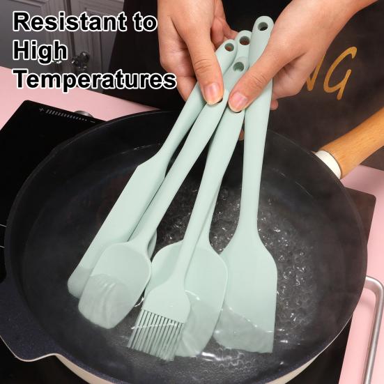 6Pcs Silicone Spatula Set Food Grade Cooking Utensils Set Non-Slip Heat Resistant Flexible Kitchen Tools for Baking Stir-Frying