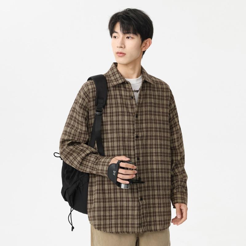 

Рубашка в клетку с длинными рукавами в корейском стиле, модная свободная повседневная куртка для подростков, универсальная рубашка для мужчин 3XL