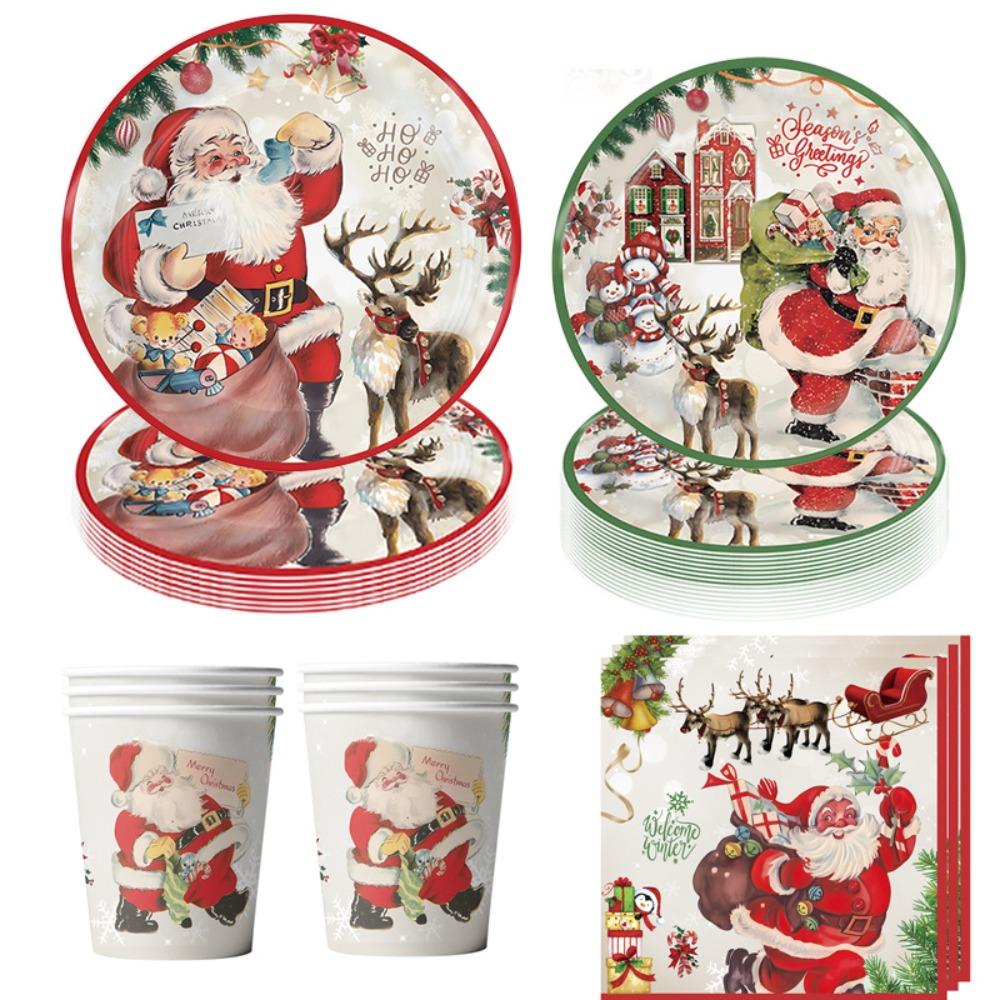 Thickened Christmas Disposable Tableware Set Serves 10 Paper Plate and Cups  New Year 2025