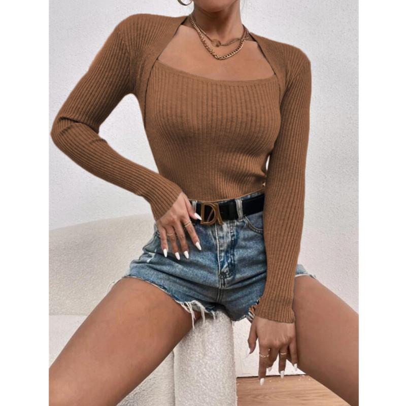 Autumn Square Neck Pullover Sweaters Women Knitted Sweater Top Winter Knitwear Bottoming Sweater Blouse