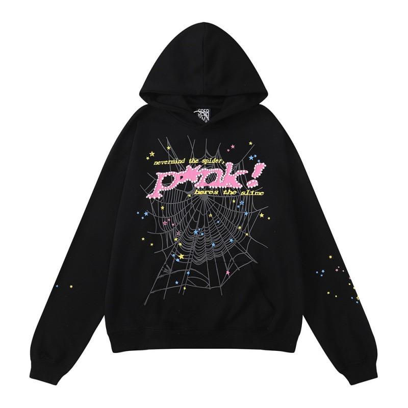 Sp5der Hoodie Unisex Oversized Cotton Pullover With Foil Letter Print Fall Casual Streetwear