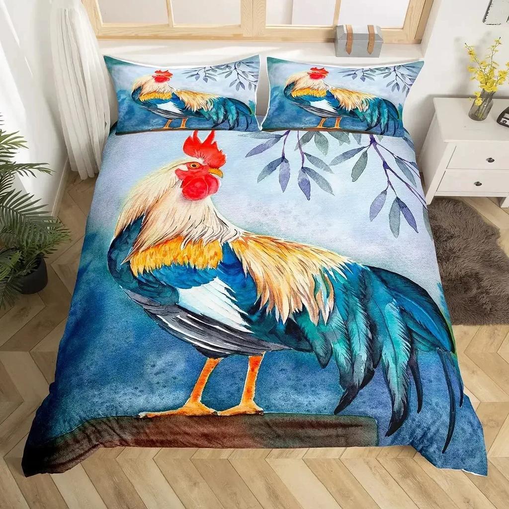 Farm Animal Chicken Duvet Cover Twin King Size Country Sunflower Rooster Comforter Cover Microfiber Rustic Farmhouse Bedding Set