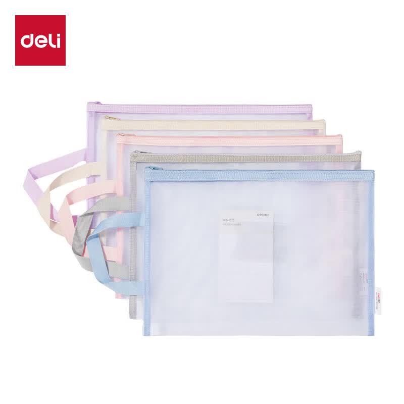 Deli A4 Transparent Mesh Zipper File Bag