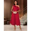 Women S One Shoulder Diagonal Collar High Waist Solid Color Pleated Midi Dress For Party Banquet