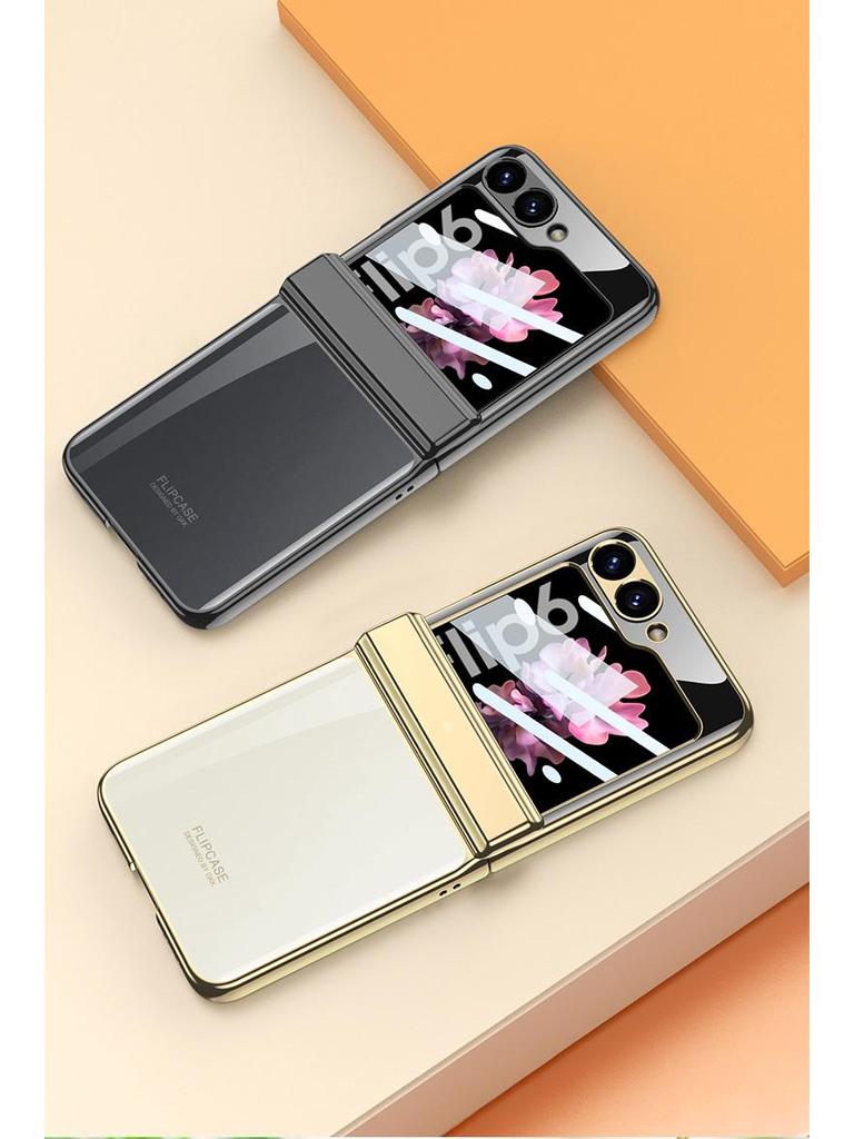 Samsung Z Flip6 Full Wrap Transparent Electroplated Magnetic Hinge Case