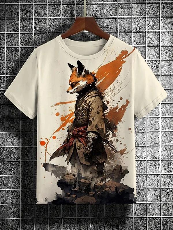 Herren Japanische Ukiyo-E Bedruckte T-Shirts Kurzarm Tees Tops 3D-Druck O-Ausschnitt Shirt Sommer Lässig Herrenbekleidung
