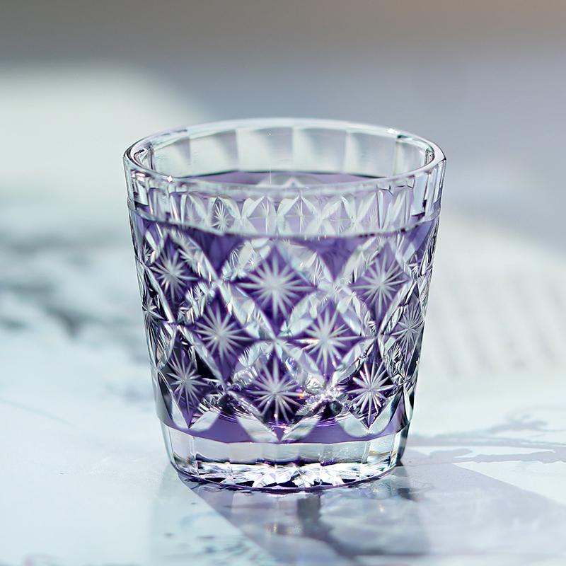Japanese Edo Kiriko Blue Green Sky Blue Red Purple Glass 35ml Shot Glass with Exquisite Package