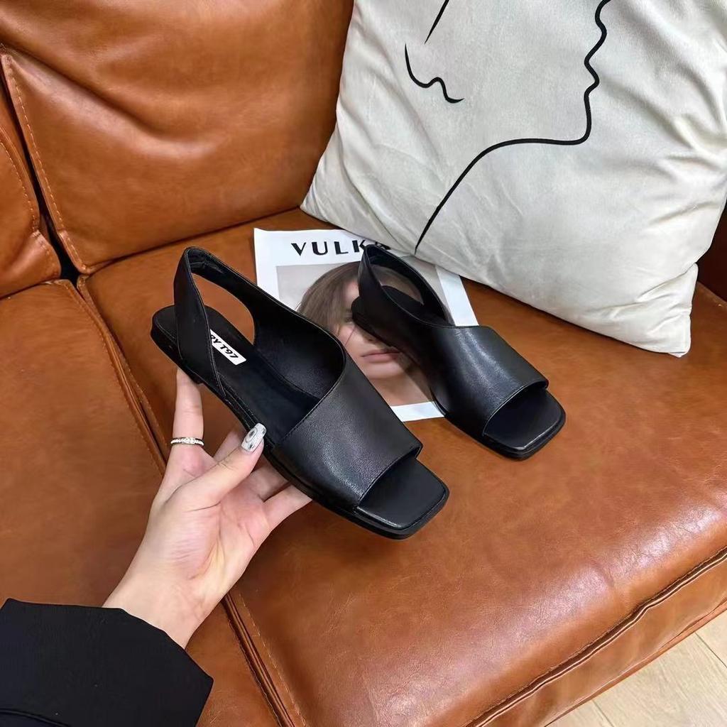 Sandals women's 2025 new popular French square head fashionable, comfortable and lightweight hollow one-pedal sandals women's shoes