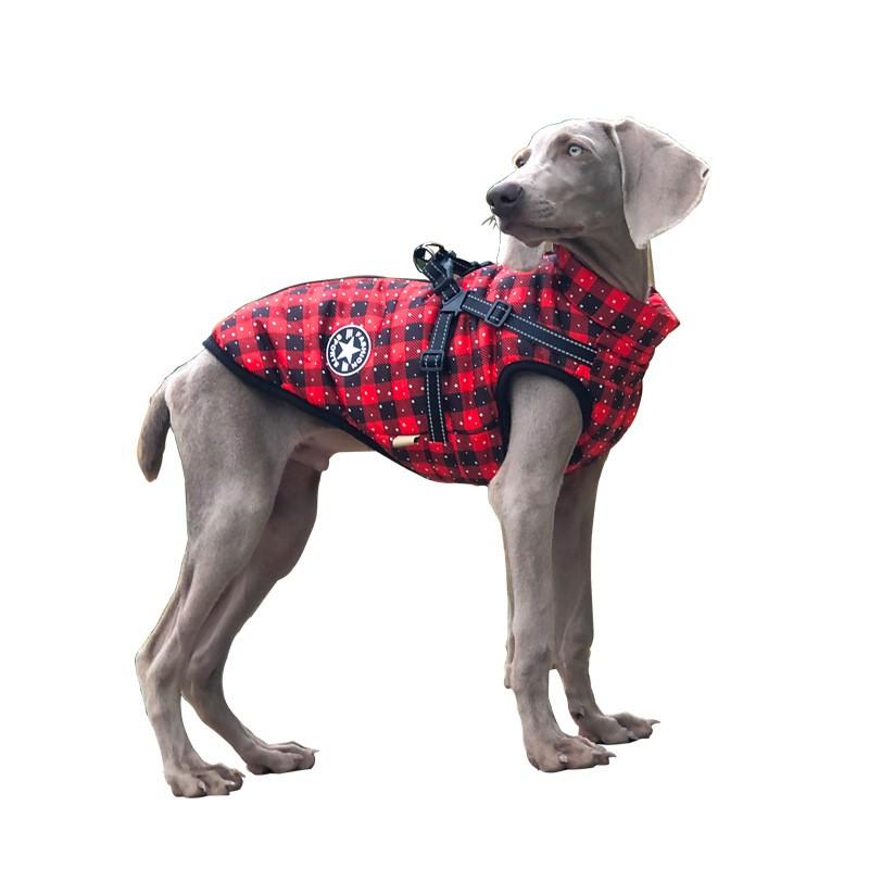 Reflective Pet Dog Winter Coat Large Breeds Outdoor Warm Cotton Jacket In Snowflake Plaid Gray