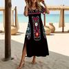 Vestido de Moda para Mujer con Cuello Redondo, Estampado de Flores, Manga Corta, Abertura Lateral, Vestido Casual para Vacaciones, Vestido Largo Holgado