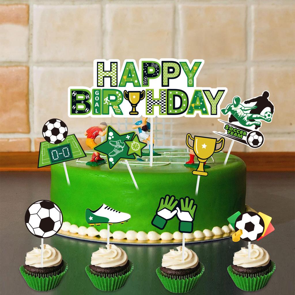 Soccer Cake Topper Boy Girl Soccer Happy Birthday Cupcake Toppers Party Dessert Football Theme Party Baby Shower Baking Supplies