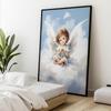Charming Little Angel On a Cloud Charming Little Angel On a Cloud, 50X70 Cm, Light Oak Wooden Frame, Matte Paper 230 Gsm