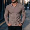 Men's Long Sleeve Polo Sweatshirt, Solid Color Athletic Casual Top, Polyester Spandex Blend
