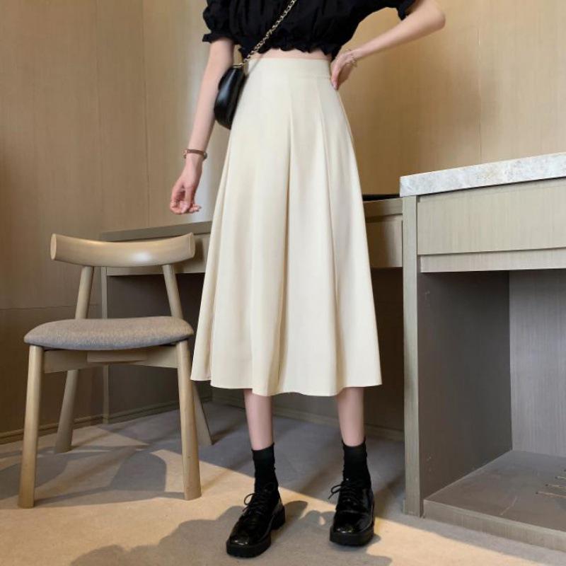 Plus Size High Waist A-line Midi Skirt for Women - Slimming Black Bodycon.