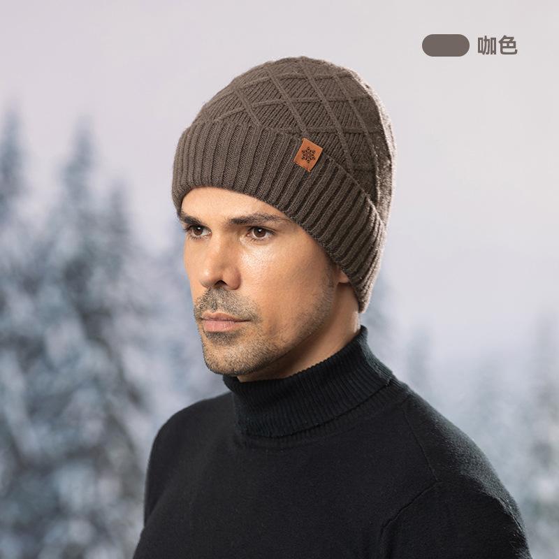 Winter Men's Knitted Hat, Fleece Cold-proof Wool Warm Fashion Pullover Hat European and American Winter, Knitted Hat